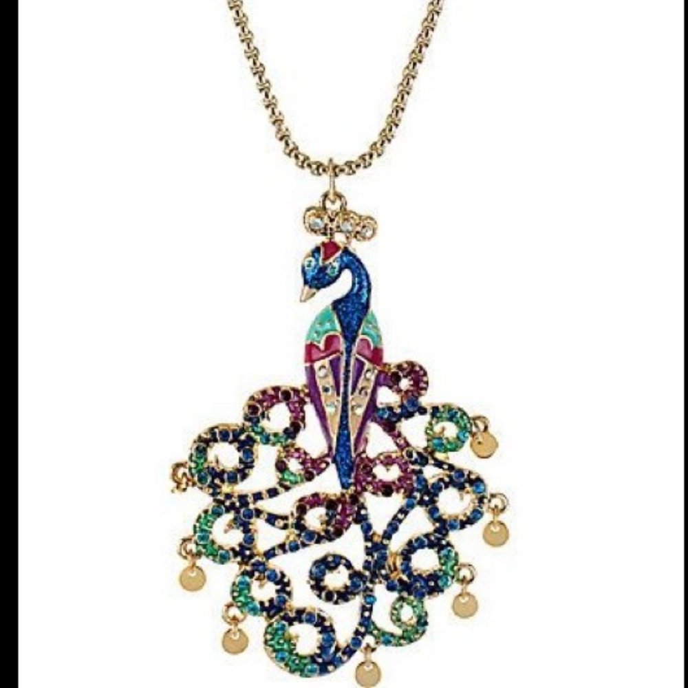 NWOT Betsey Johnson Morocco Gold-Tone Peacock Pendant Necklace